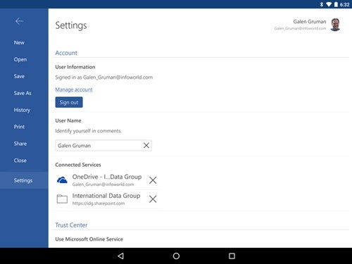 Chuyển đổi nhiều tài khoản Office 365 trong Android.