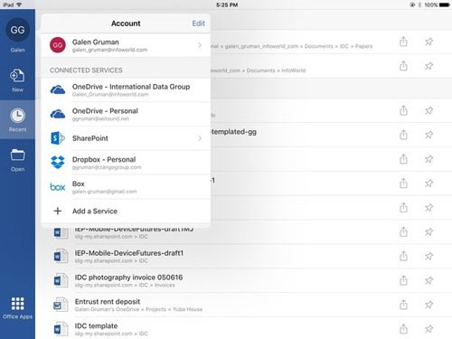Chuyển đổi tài khoản Office 365 trong iOS.