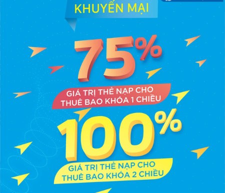 VinaPhone tặng 75% và 100% thẻ nạp cho thuê bao bị khóa 1 chiều và 2 chiều