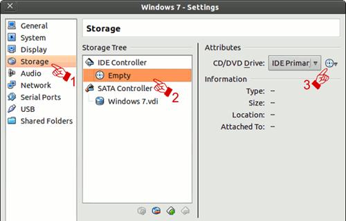 Chọn file ISO của đĩa cài đặt trên trình tạo máy ảo VirtualBox. Chọn file ISO của đĩa cài đặt trên trình tạo máy ảo VirtualBox.