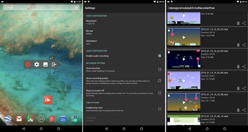 Giao diện của một ứng dụng quay phim màn hình trên Android 5.0. Giao diện của một ứng dụng quay phim màn hình trên Android 5.0.