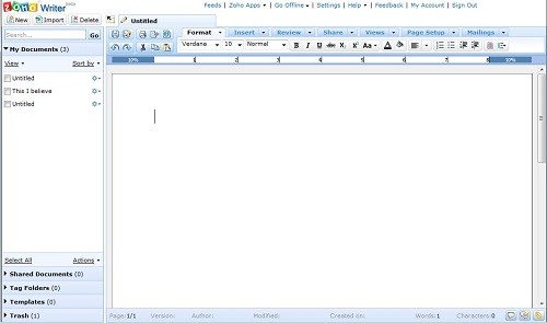 Giao diện trình soạn thảo Zoho Writer Giao diện trình soạn thảo Zoho Writer