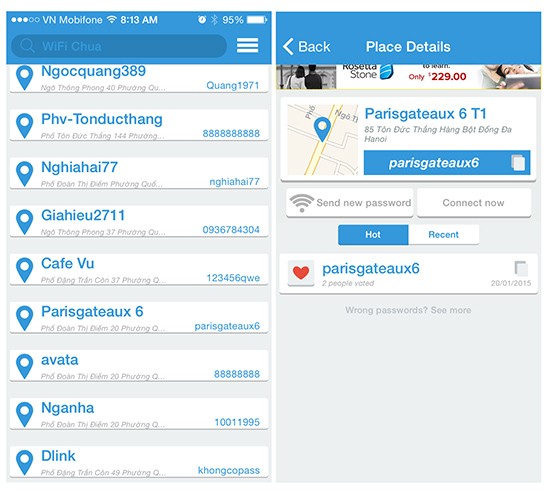 Giao diện hoạt động của ứng dụng Wifi chùa - ảnh chụp màn hình