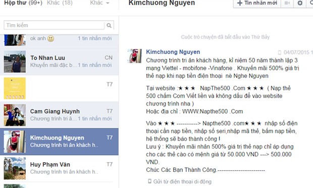 Bên phải là nội dung một tin nhắn trong khi bên trái là hàng loạt tin nhắn khác đã được gửi