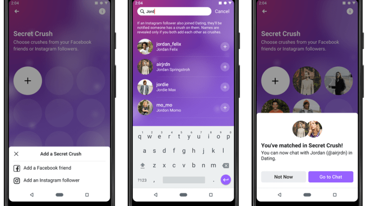 Tính năng Secret Crush trên dịch vụ hẹn hò của Facebook. Ảnh: CNBC Ảnh: CNBC