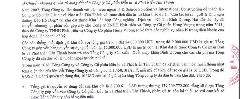 Protrade chuyển nhượng lô đất 145 ha với giá 16 USD/m2. (Nguồn: BCTC doanh nghiệp) Protrade chuyển nhượng lô đất 145 ha với giá 16 USD/m2. (Nguồn: BCTC doanh nghiệp)