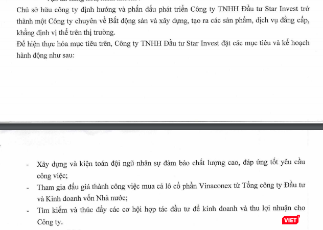 Nhà đầu tư Công ty TNHH Đầu tư Star Invest dành khá nhiều nội dung cho các mục tiêu và kế hoạch phát triển (Nguồn: HNX)