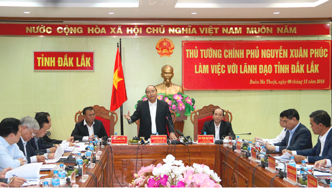 Thủ tướng Chính phủ Nguyễn Xuân Phúc phát biểu chỉ đạo tại buổi làm việc với tỉnh Đắk Lắk (Nguồn: daklak.gov.vn)