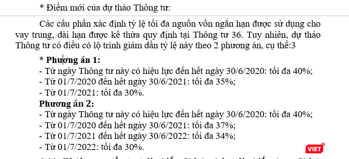 Các phương án điều chỉnh Tỷ lệ tối đa nguồn vốn ngắn hạn được sử dụng để cho vay trung hạn và dài hạn Các phương án điều chỉnh Tỷ lệ tối đa nguồn vốn ngắn hạn được sử dụng để cho vay trung hạn và dài hạn