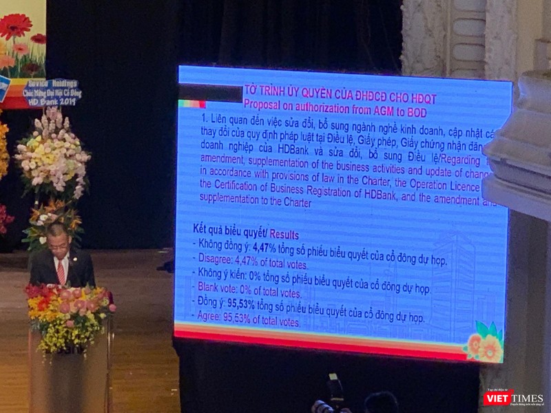 Các cổ đông tham gia ĐHĐCĐ 2019 của HDBank đã thông qua nhiều tở trình với tỷ lệ nhất trí cao (Ảnh: VT)