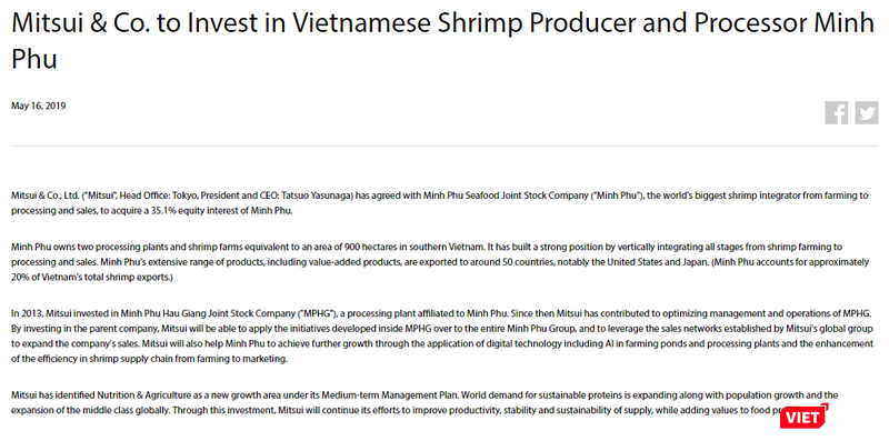 Mitsui&Co công bố thực hiện đầu tư vào MPC (Nguồn: mitsui.com) Mitsui&Co công bố thực hiện đầu tư vào MPC (Nguồn: mitsui.com)