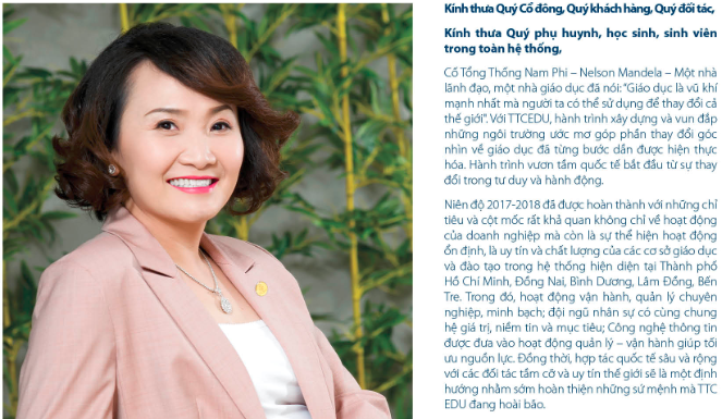 Bà Đặng Huỳnh Ức My trên cương vị Chủ tịch HĐQT của TTC Edu (Nguồn: TTC Edu) Bà Đặng Huỳnh Ức My trên cương vị Chủ tịch HĐQT của TTC Edu (Nguồn: TTC Edu)