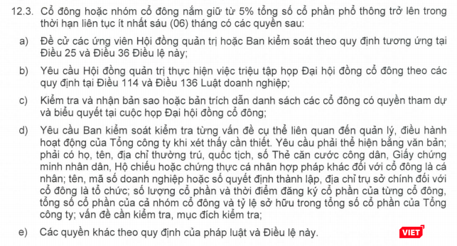 Trích dẫn nội dung Điều 12.3 trong Điều lệ tổ chức và hoạt động của Vinaconex năm 2018 (Nguồn: VCG) Trích dẫn nội dung Điều 12.3 trong Điều lệ tổ chức và hoạt động của Vinaconex năm 2018 (Nguồn: VCG)