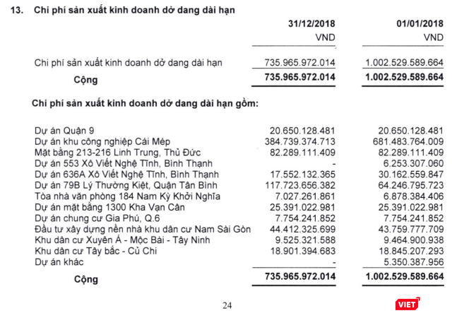 SGCC đang triển khai nhiều dự án bất động sản tại Tp.HCM (Nguồn: BCTC 2018)