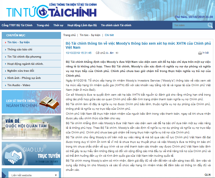 Thông cáo báo chí của Bộ Tài chính (Nguồn: mof.gov.vn) Thông cáo báo chí của Bộ Tài chính (Nguồn: mof.gov.vn)