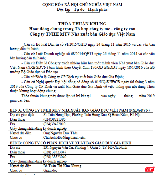 Dự thảo thỏa thuận khung giữa Gia Định và NXBGDVN
