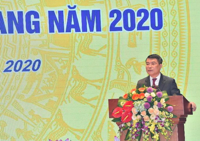 Thống đốc Lê Minh Hưng phát biểu tại hội nghị triển khai nhiệm vụ ngân hàng năm 2020 (Ảnh: SBV)