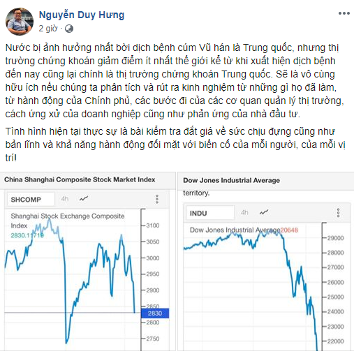 Chủ tịch HĐQT SSI - ông Nguyễn Duy Hưng - chia sẻ trên trang Facebook cá nhân (Ảnh chụp màn hình)
