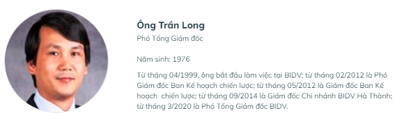 Phó TGĐ BIDV Trần Long (Nguồn: BIDV) Phó TGĐ BIDV Trần Long (Nguồn: BIDV)