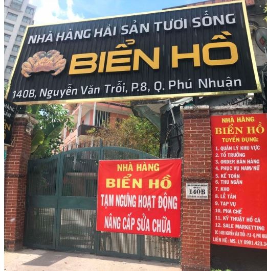 Nhà hàng Biển Hồ tại số 140B Nguyễn Văn Trỗi, Quận Phú Nhuận, Tp. HCM (Ảnh: P.D)