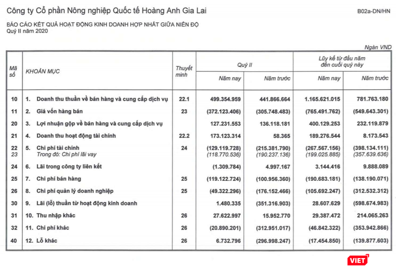 Báo cáo kết quả kinh doanh của HAGL Agrico (Nguồn: HNG) Báo cáo kết quả kinh doanh của HAGL Agrico (Nguồn: HNG)