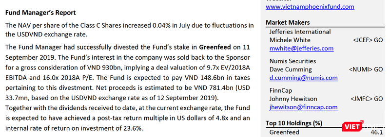 Ảnh chụp màn hình một phần báo cáo của PVFL