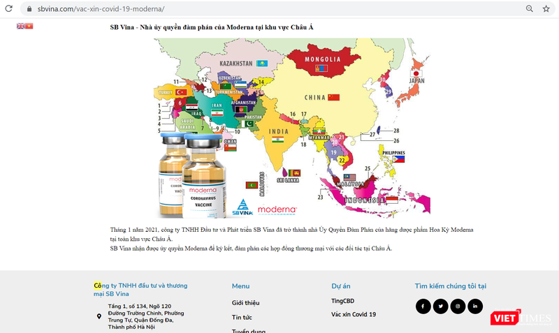 Lời giới thiệu trên website sbvina.com, tự nhận là của SB Vina (Ảnh chụp màn hình)