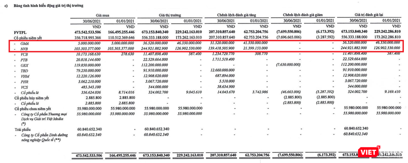 EVS đang lãi bằng lần từ các hoản đầu tư vào NVB và GMA