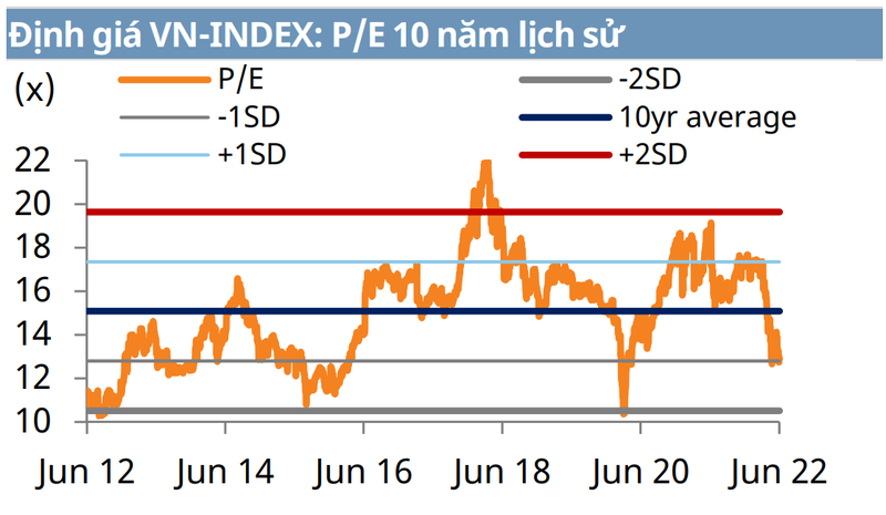 VN-Index đang có mức P/E là 13,2x (Nguồn: Mirae Asset)