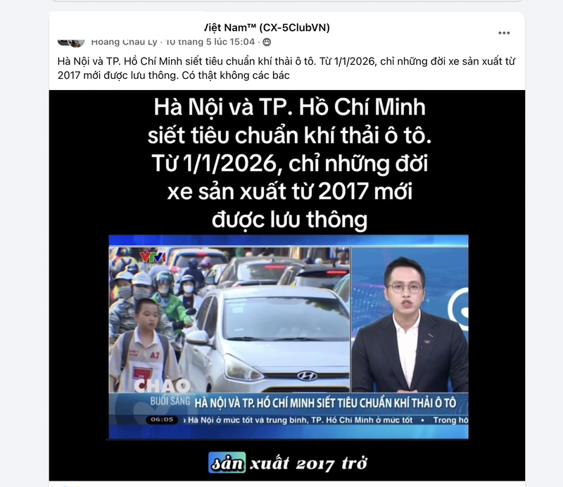 Thông tin về xe cũ không được vào Hà Nội và TP.HCM xuất hiện trên các diễn đàn mạng. Ảnh chụp màn hình. Screen Shot 2025-05-12 at 08.55.02.png