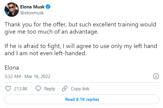 Elon nhân đôi thách thức chống lại Putin Elon nhân đôi thách thức chống lại Putin