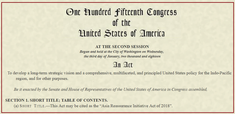 Đạo luật sáng kiến tái bảo đảm Châu Á (ARIA) được ông Donald Trump ký hôm 31.12.2018 khiến Trung Quốc tức giận, phản ứng quyết liệt.