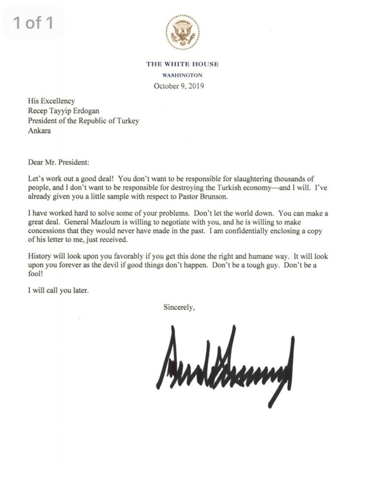 Bức thư ngày 9/10 của ông Trump khiến ông Erdogan tức giận vứt vào sọt rác Bức thư ngày 9/10 của ông Trump khiến ông Erdogan tức giận vứt vào sọt rác