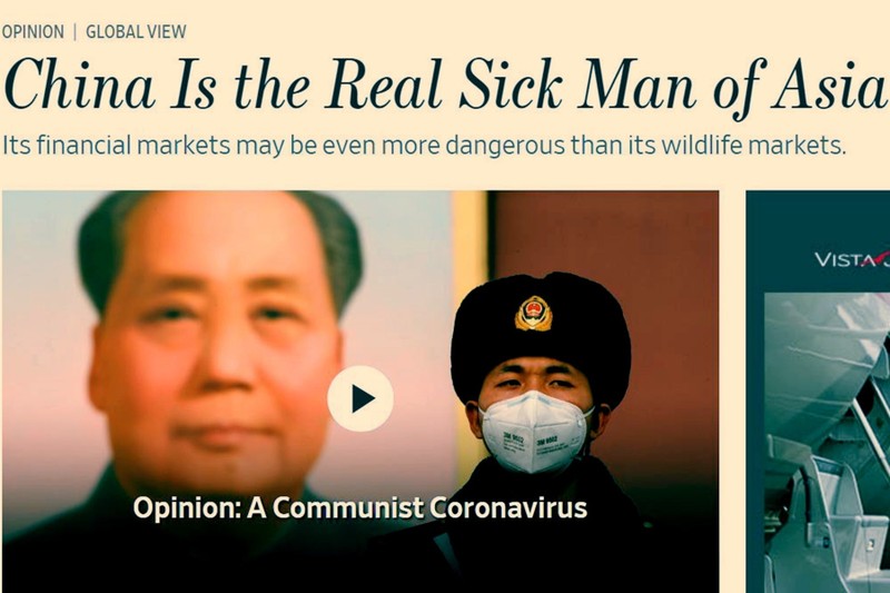 Bài của The Wall Street Journal: "Trung Quốc thực sự là người bệnh châu Á" (Ảnh: Đa Chiều). Bài của The Wall Street Journal: "Trung Quốc thực sự là người bệnh châu Á" (Ảnh: Đa Chiều).