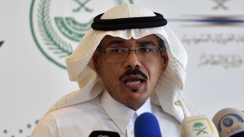 Người phát ngôn Bộ Y tế Arab Saudi thông báo tại cuộc họp báo về trường hợp "siêu lây nhiễm" 72 người tại một khách sạn (Ảnh: CNS). Người phát ngôn Bộ Y tế Arab Saudi thông báo tại cuộc họp báo về trường hợp "siêu lây nhiễm" 72 người tại một khách sạn (Ảnh: CNS).