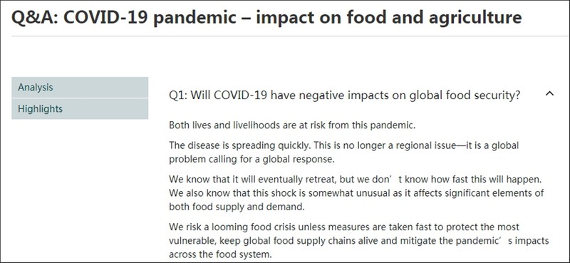Trang web của FAO cảnh báo về nguy cơ khủng hoảng lương thực sắp tới (Ảnh: Guancha). Trang web của FAO cảnh báo về nguy cơ khủng hoảng lương thực sắp tới (Ảnh: Guancha).