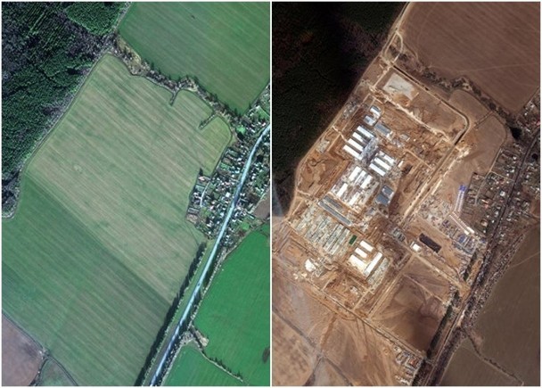 Hình ảnh vệ tinh của Mỹ cho thấy Nga đang xây một bệnh viện có sức chứa 500 giường ở ngoại ô Moscow (phải) (Ảnh: DF). Hình ảnh vệ tinh của Mỹ cho thấy Nga đang xây một bệnh viện có sức chứa 500 giường ở ngoại ô Moscow (phải) (Ảnh: DF).