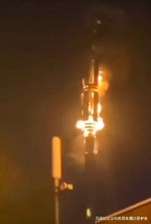 Một cột phát tín hiệu viễn thông bị đốt (Ảnh Guancha) Một cột phát tín hiệu viễn thông bị đốt (Ảnh Guancha)