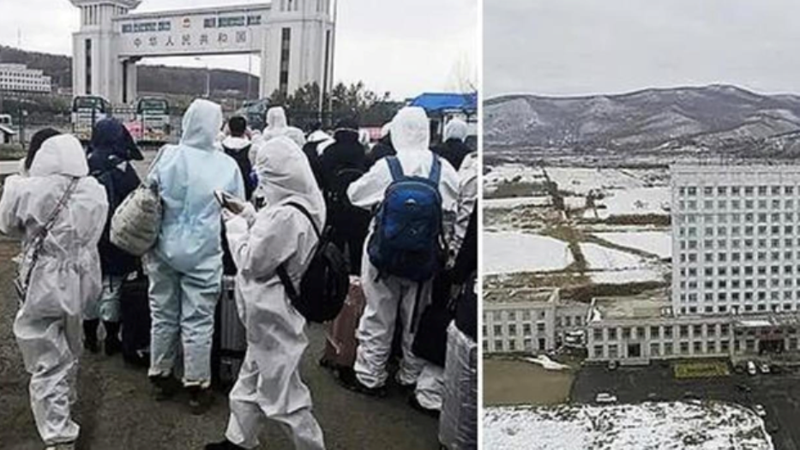 Những người Trung Quốc từ Nga qua cửa khẩu Tuy Phần Hà trở về đều bị cách ly tại bệnh viện cabin (phải). (Ảnh: Creader)