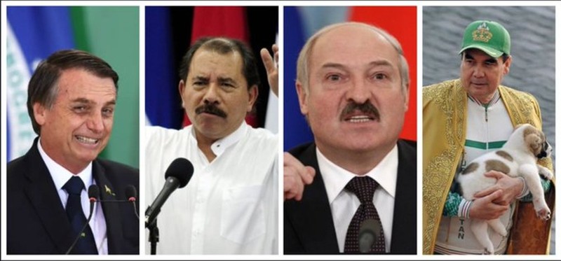 Bốn nhà lãnh đạo quốc gia trong "Liên minh đà điểu", từ trái qua là tổng thống các nước Brazil, Nicaragua, Belarus và Turkmenistan (Ảnh: Twitter).