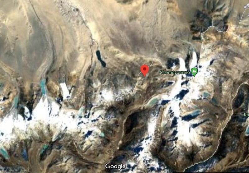 Theo Google Map, khu vực Naku La (chấm đỏ) xảy ra đụng độ hôm 9/5 nằm trong lãnh thổ Ấn Độ (Ảnh: newtalk)