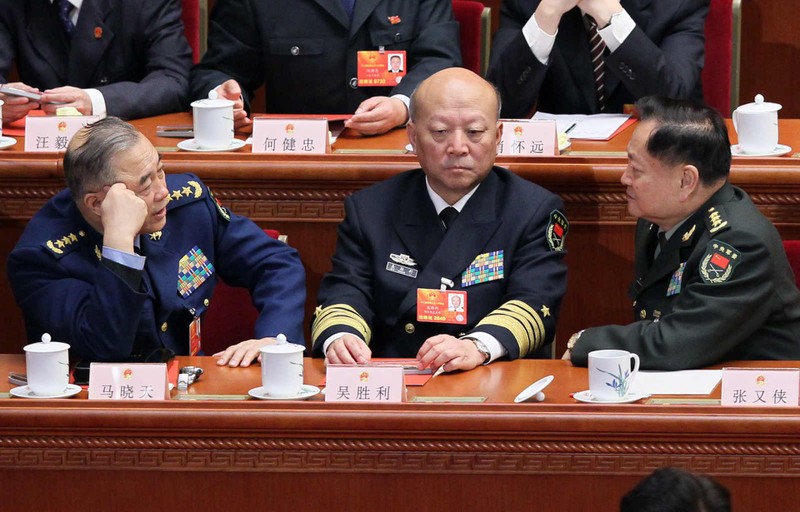 Ba tướng lãnh đạo Quân ủy Trung Quốc tại kỳ họp Quốc hội (trái qua phải): Mã Hiểu Thiên, Ngô Thắng Lợi, Trương Hựu Hiệp (Ảnh: Reuters)