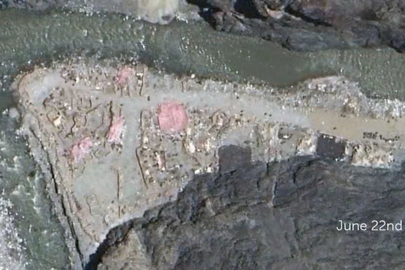 Ảnh vệ tinh chụp ngày 22/6 cho thấy Trung Quốc đang đẩy mạnh xây dựng công sự ở khu vực tranh chấp trong Thung lũng Galwan (Ảnh: Đa Chiều).