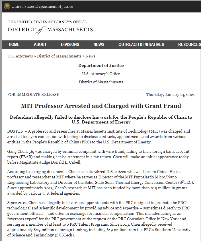 Tài liệu cáo buộc của Bộ Tư pháp Mỹ đối với Trần Cương (Ảnh: Sina). Tài liệu cáo buộc của Bộ Tư pháp Mỹ đối với Trần Cương (Ảnh: Sina).