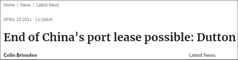 Tờ Canberra Times giật tít &quot;Ông Dutton nói có thể chấm dứt cho Trung Quốc thuê cảng&quot;.