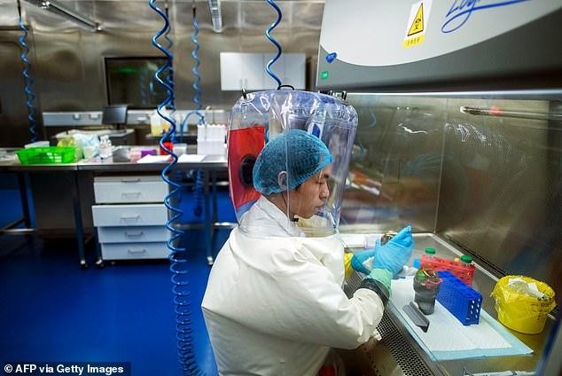 Các nhà khoa học Viện Virus Vũ Hán nghiên cứu trong phòng thí nghiệm P4 (Ảnh: Getty). Các nhà khoa học Viện Virus Vũ Hán nghiên cứu trong phòng thí nghiệm P4 (Ảnh: Getty).
