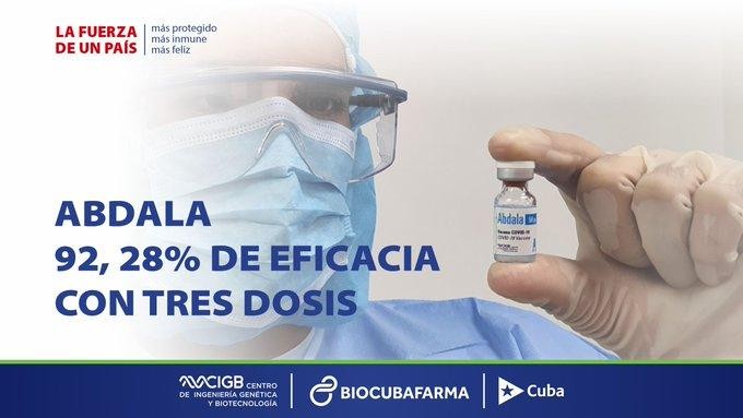 Công ty BioCubaFarma ngày 21/6 công bố kết quả cho thấy vaccine Abdala có hiệu quả bảo vệ 92,28% trước SARS-CoV-2 (Ảnh: BioCubaFarma).