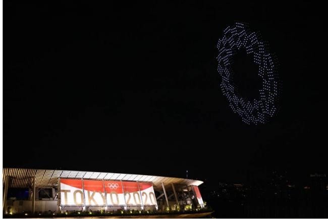 Các máy bay không người lái xếp hình biểu tượng Đại hội OIlympic Tokyo 2020 (Ảnh: Reuters). Các máy bay không người lái xếp hình biểu tượng Đại hội OIlympic Tokyo 2020 (Ảnh: Reuters).