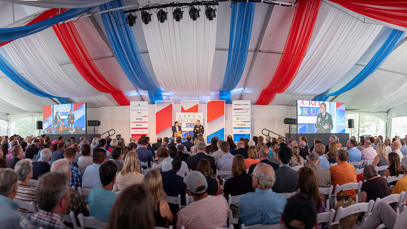 Quang cảnh phòng họp Diễn đàn An ninh Aspen ngày 3/11 khi ông Milley đang trả lời các câu hỏi (Ảnh: Aspen Institute).