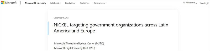 Trang web của Microsoft đăng bài cáo buộc tổ chức tin tặc NICKEL